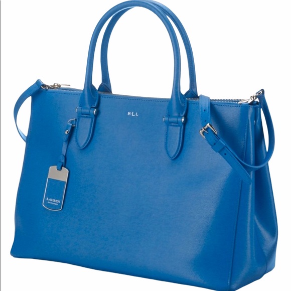 LRL Ralph Lauren ♔ Newbury Double Zip Large Leather Satchel Handbag ♔ Pacific - Picture 15 of 16